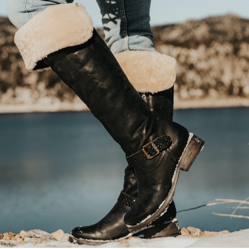 Freebird Denmark Boots tall over the knee leather shearling lined warm